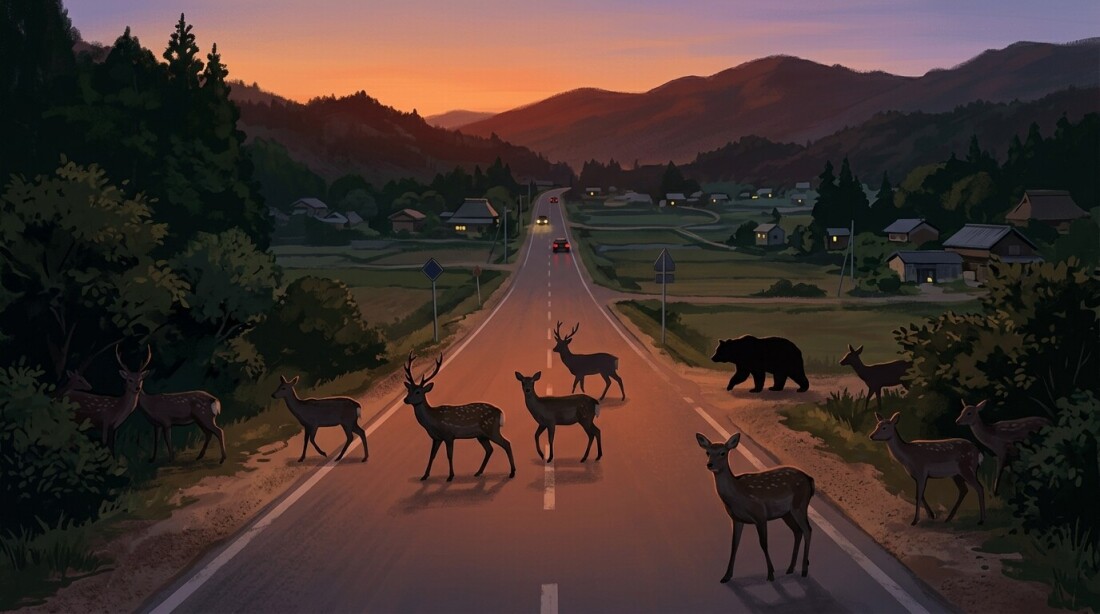 動物と車の衝突のイラスト