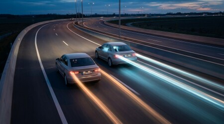 高速道路を走る車と視線逸脱の光跡