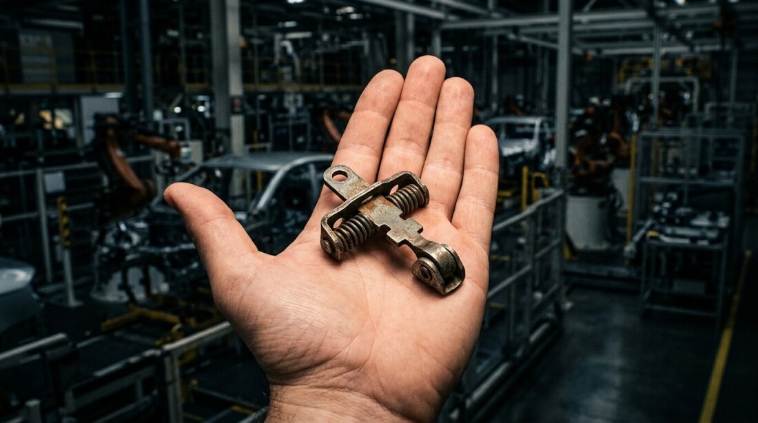 ドアチェック部品と車のドアのイメージ