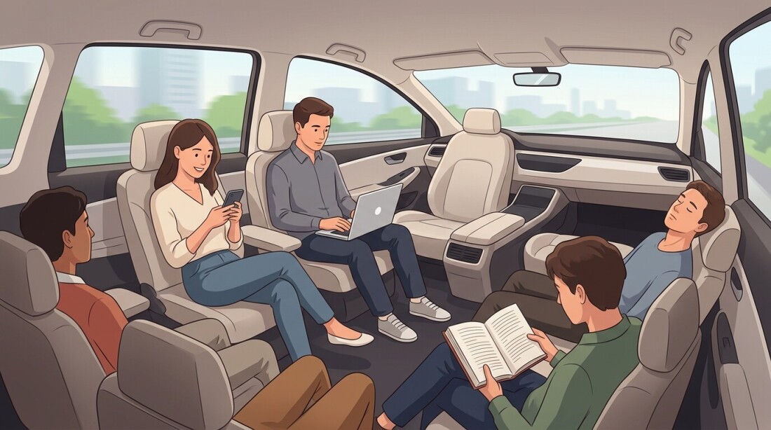 自動運転車内の挿絵（車酔い記事 中盤）