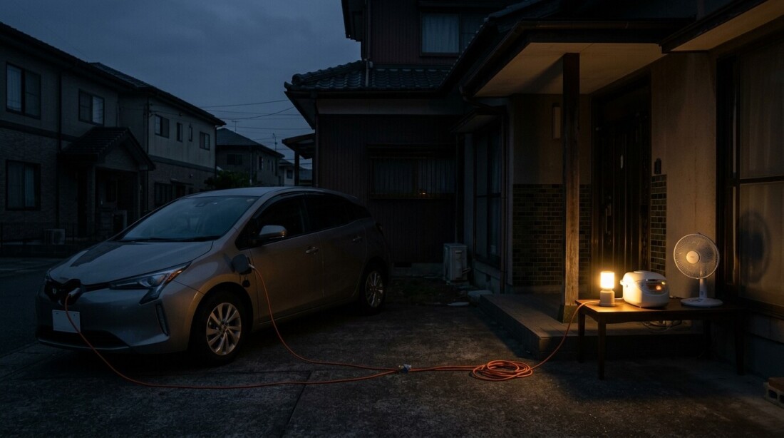 電動車を非常用電源として活用する場面の画像