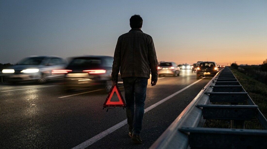 高速道路で三角表示板を置きに行く危険（記事写真）