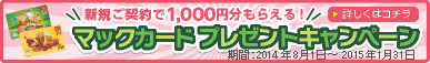 新規ご契約で1,000円分のマックカードプレゼントキャンペーン[詳しくはこちら]