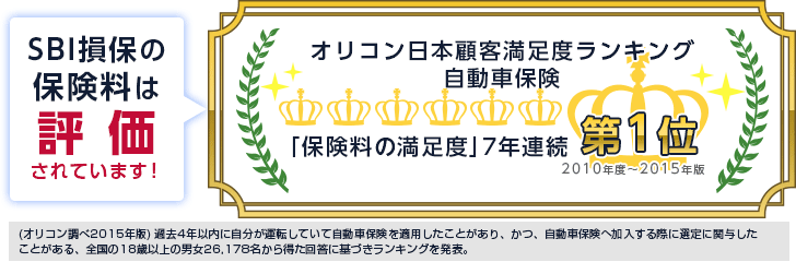 SBI損保の保険料は評価されています！オリコン顧客満足度自動車保険ランキング「保険料の満足度」5年連続第１位